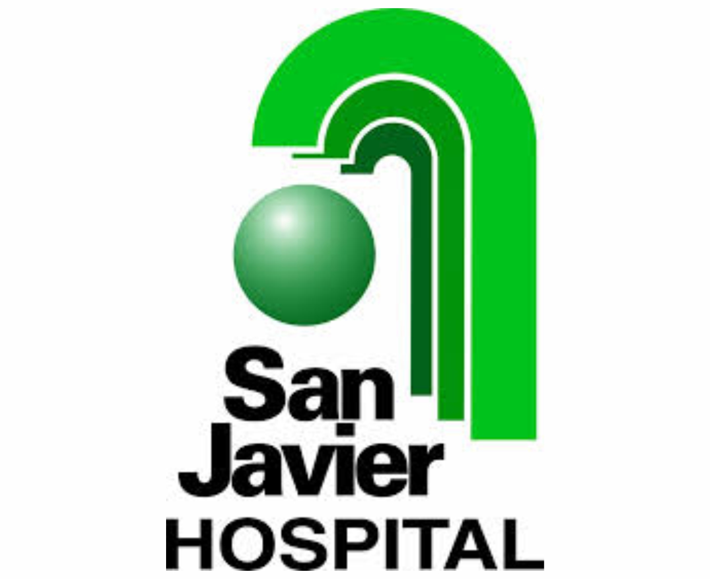 Logo de San Javier Hospital: arco verde estilizado con elemento circular degradado sobre texto negro